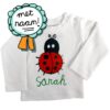 Handbeschilderd Liefebees t-shirt met lieveheersbeestje gepersonaliseerd met naam