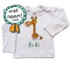 T-shirt Sjiraf, handbeschilderd met een giraf, gepersonaliseerd met eigen naam, voor baby's, kinderen en grote mensen