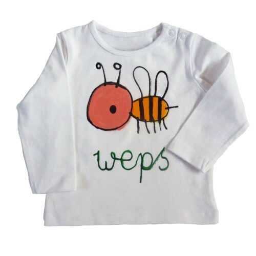 T-shirt Weps met kinderlijk getekende handbeschilderde wesp in babymaat